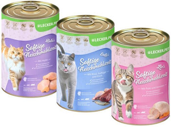 Lecker.Pet Balu's, Emily's & Leo's Katzenfutter Nassfutter Mix mit Rind und Huhn, 18 x 400 g Dosen, Adult, ohne Konservierungsstoffe - 18 x 400 g – Bild 1 von 12