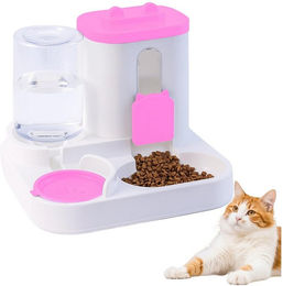 Ledander 2 in 1 Futterautomat und Wasserspender aus Kunststoff für Hunde und Katzen in Rosa – Bild 1 von 5