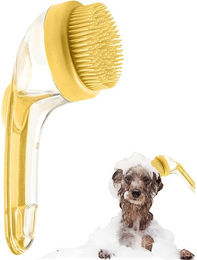 Ledander 2-in-1 Hundebadebürste mit integriertem Shampoo-Spender für alle Felltypen in Gelb – Bild 1 von 1