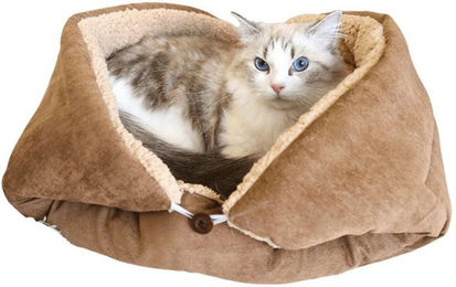 Ledander 3 in 1 Hundebett und Katzenkissen aus Plüsch, faltbar und waschbar, Braun – Bild 1 von 4