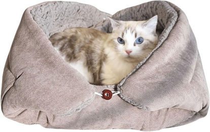 Ledander 3 in 1 Tierbett für Hunde und Katzen, faltbares und waschbares Beruhigungskissen aus Plüsch, Grau – Bild 1 von 5