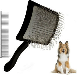 Ledander Fellbürsten Set für Hunde und Katzen aus Metall in Schwarz zur Entfernung von Knoten und losem Haar – Bild 1 von 4