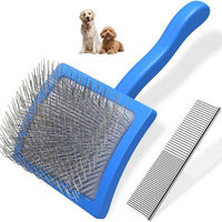 Produktbild von Ledander Fellbürsten Set für Hunde und Katzen mit Unterwollbürste und Fellkamm aus Metall in Blau