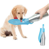 Produktbild von Ledander Hunde-Futterspender und Trinkflasche für unterwegs mit Wassernapf aus Silikon in Blau 750ml