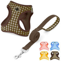 Produktbild von Ledander Hundegeschirr und Leine Set Braun aus atmungsaktivem Mesh mit gepolsterter Weste und Reflektoren für kleine und mittlere Hunde