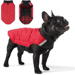 Ledander Hundejacke Wendbare Winterjacke für Hunde mit Reflektoren und wasserdichtem Design in Rot Bunt – Bild 1 von 5