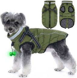 Ledander Hundemantel wasserdicht mit Fleece-Futter und Reflektoren in Grün für kleine mittelgroße und große Hunde – Bild 1 von 5