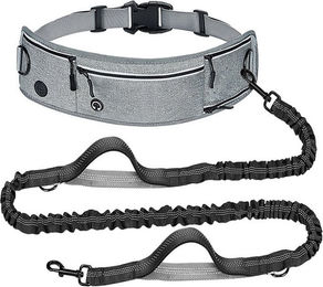 Ledander Joggingleine für Hunde mit Bauchgurt und Gürteltasche, reflektierend, Grau, Nylon – Bild 1 von 5
