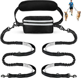 Ledander Joggingleine Set für Hunde mit Bauchgurt und Gürteltasche, reflektierend, Schwarz – Bild 1 von 3