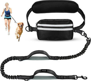 Ledander Joggingleine Set für Hunde mit Bauchgurt und Gürteltasche, Reflektierend, Schwarz – Bild 1 von 5