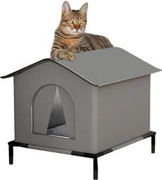 Ledander Katzenhöhle aus Oxford-Gewebe für Katzen und Hunde wetterfest und winterfest in Grau – Bild 1 von 5