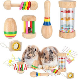 Ledander Knabberspielzeug aus Holz für Kleintiere wie Hamster Meerschweinchen und Kaninchen mit Glocke – Bild 1 von 3