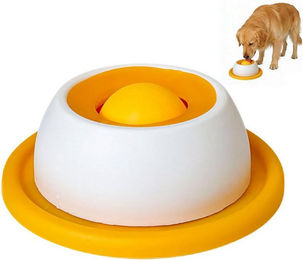 Ledander Lick Bowl Schleckmatte für Hunde und Katzen mit Antirutschmatte und integrierter Drehkugel aus Kunststoff in Gelb – Bild 1 von 5