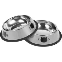 Produktbild von Ledander Napf-Set aus Edelstahl mit rutschfestem Gummiboden für Katzen und Kitten in Silber/Grau
