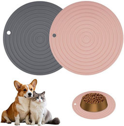 Ledander Napfunterlage 2er-Set aus Silikon für Hunde und Katzen in Rosa und Grau – Bild 1 von 5