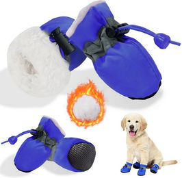 Ledander Pfotenschutz für Hunde 4 Stück Winter Hundeschuhe aus Leder wasserdicht und rutschfest mit Reflex-Klett in Blau – Bild 1 von 1