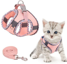 Ledander Sicherheitsgeschirr für Hunde und Katzen aus Leder mit Leine und reflektierenden Streifen in Rosa – Bild 1 von 3