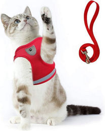 Ledander Sicherheitsgeschirr für Hunde und Katzen mit Leine, atmungsaktives Mesh-Material, reflektierend und verstellbar, Rot – Bild 1 von 4