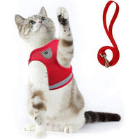 Produktbild von Ledander Sicherheitsgeschirr für Hunde und Katzen mit Leine, atmungsaktives Mesh-Material, reflektierend und verstellbar, Rot