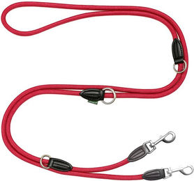 Leisegrün Doppelleine für große Hunde aus Nylon in Rot 3m verstellbar – Bild 1 von 5