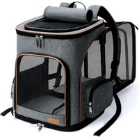 Produktbild von Lekesky Erweiterbarer Haustier Rucksack für Katze und Hund Grau Größe M 25x32x38cm aus Polyester