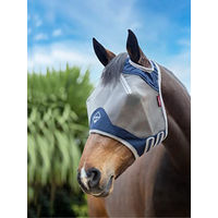 Produktbild von LeMieux ArmourShield Pro Standard Fliegenmaske für Pferde mit atmungsaktivem Bambusfutter in Blau und Silber