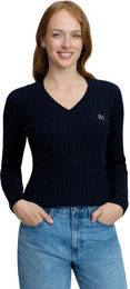 LeMieux Carla Zopfstrick-Pullover mit V-Ausschnitt Damen Navy Größe 40 – Bild 1 von 1
