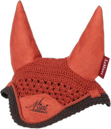 LeMieux Fliegenhaube für Pferde aus Velours in Beige und Rot Größe S – Bild 1 von 2