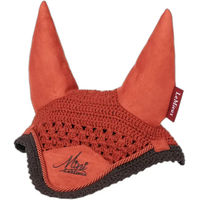 Produktbild von LeMieux Fliegenhaube für Pferde aus Velours in Beige und Rot Größe S