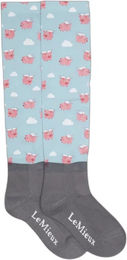 LeMieux Footsie Reitsocken für Kinder mit Motiv fliegende Schweine in Blau Bunt Größe 30/34 – Bild 1 von 5
