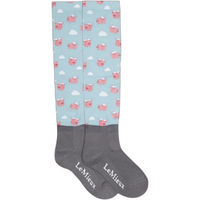 Produktbild von LeMieux Footsie Reitsocken für Kinder mit Motiv fliegende Schweine in Blau Bunt Größe 30/34