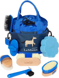 LeMieux Mini Pflegeset für Ponys in Blau mit Holz-Elementen im Beutel – Bild 1 von 5