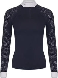 Produktbild von LeMieux Olivia Reitshirt Damen mit langen Ärmeln für Reitturniere Weiß Blau Größe 40