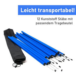Lemodo Hunde Agility-Set mit 12 wetterfesten Slalomstangen und Metallspießen inklusive Aufbewahrungstasche in Blau – Bild 1 von 6