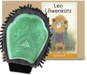 LEO LÖWENKATZ 2 in 1 Fellpflegehandschuh für Katzen aus Silikon in Grün – Bild 1 von 3