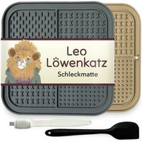 Produktbild von LEO LÖWENKATZ 2er Set Schleckmatte für Katzen aus Silikon mit Bürste und Spatel in Grau