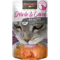 Produktbild von Leonardo Drink & Care Beauty Chicken Flüssiges Ergänzungsfuttermittel für ausgewachsene Katzen zur Unterstützung von Haut und Fell 40 g