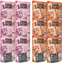 Produktbild von LEONARDO Finest Selection Nassfutter für Katzen Geflügel und Ei sowie Ente mit Käse mit hohem Fleischanteil 12x85 g