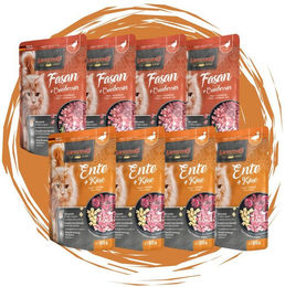 Leonardo Katzen Nassfutter Mixpaket 8x85g Getreidefrei Ente mit Käse und Fasan mit Cranberries für adulte Katzen – Bild 1 von 6