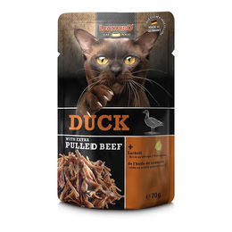 Leonardo Katzenfutter Ente mit extra Pulled Beef Getreidefrei 16 x 70 g - 32 x 70 g – Bild 1 von 6