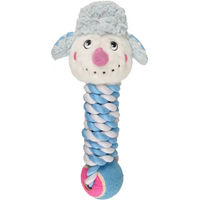 Produktbild von Levi Plüschspielzeug Flamingo und Schneemann mit Seil und Tennisball für Hunde 29 cm Blau
