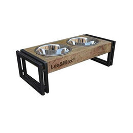 Lex & Max Futternapf Oslo mit Edelstahlnapf und Holzgestell Braun 54 x 24 x 16 cm – Bild 1 von 2