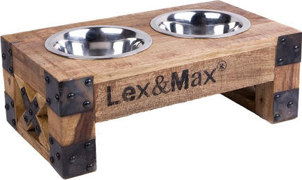 Lex & Max Holzfutterautomat mit Edelstahlnäpfen in Braun und Natur – Bild 1 von 2