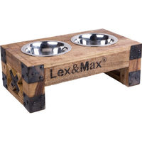 Produktbild von Lex & Max Holzfutterautomat mit Edelstahlnäpfen in Braun und Natur