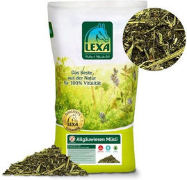 Produktbild von Lexa Pferdefutter Allgäuwiesen Müsli zur Unterstützung von Stoffwechsel, Verdauung und Magen-Darm sowie für Haut & Fell