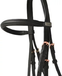 Produktbild von Lexhis Luna Sattelhalfter mit einfachen Zügeln aus Leder in Schwarz und Rosa Größe XL