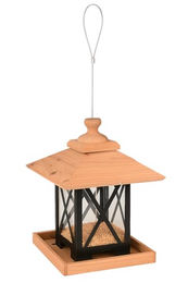 Leya Natur Vogelfutterhaus Flamingo aus Holz und Metall in Schwarz und Braun mit abnehmbarem Dach – Bild 1 von 3