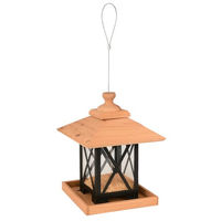 Produktbild von Leya Natur Vogelfutterhaus Flamingo aus Holz und Metall in Schwarz und Braun mit abnehmbarem Dach