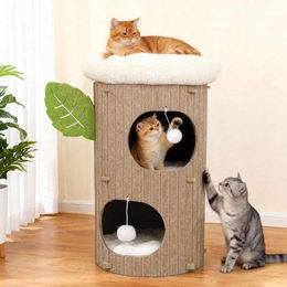 Liangpin Jiazuo Katzen Kratzbaum XL beige mit 3 Etagen Kratzpfosten und Kratzbrett für Katzen bis 20 kg – Bild 1 von 1