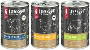 Liebesgut Bio Hundefutter Adult Rind Huhn Schaf Dose 18 x 400 g – Bild 1 von 2